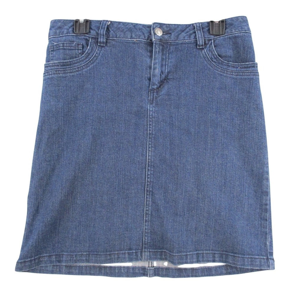 Liz Claiborne Blue Denim Mini Skirt Womens 8P Petite Stretch Cotton Blend 6676